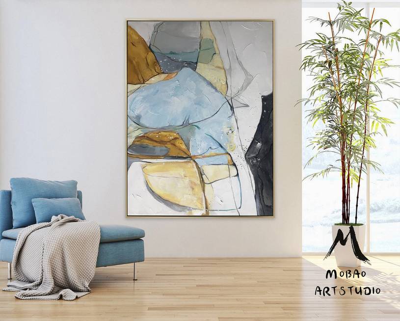 Shipping Gold Blue Gray Abstract Canvas Wall Art QQ73M wall art